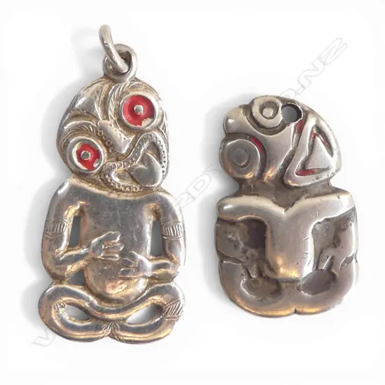 2 vintage silver hei tiki pendants H's.36 & 26mm