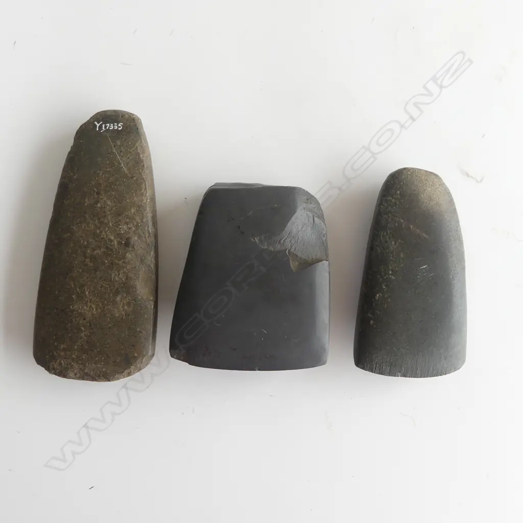 Three pre-European Māori stone adze blades, Image 1++