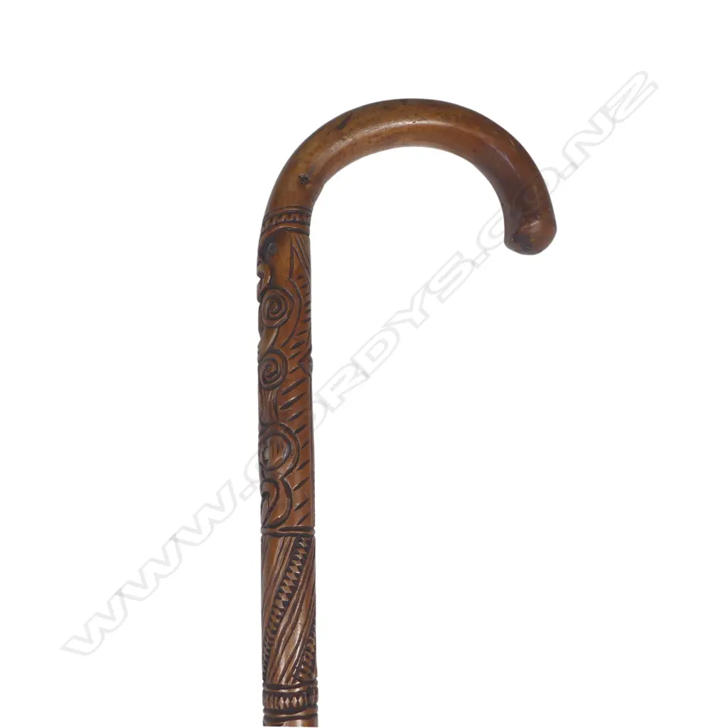 A 20thC Māori carved walking stick, with bands of figure, Image 1++