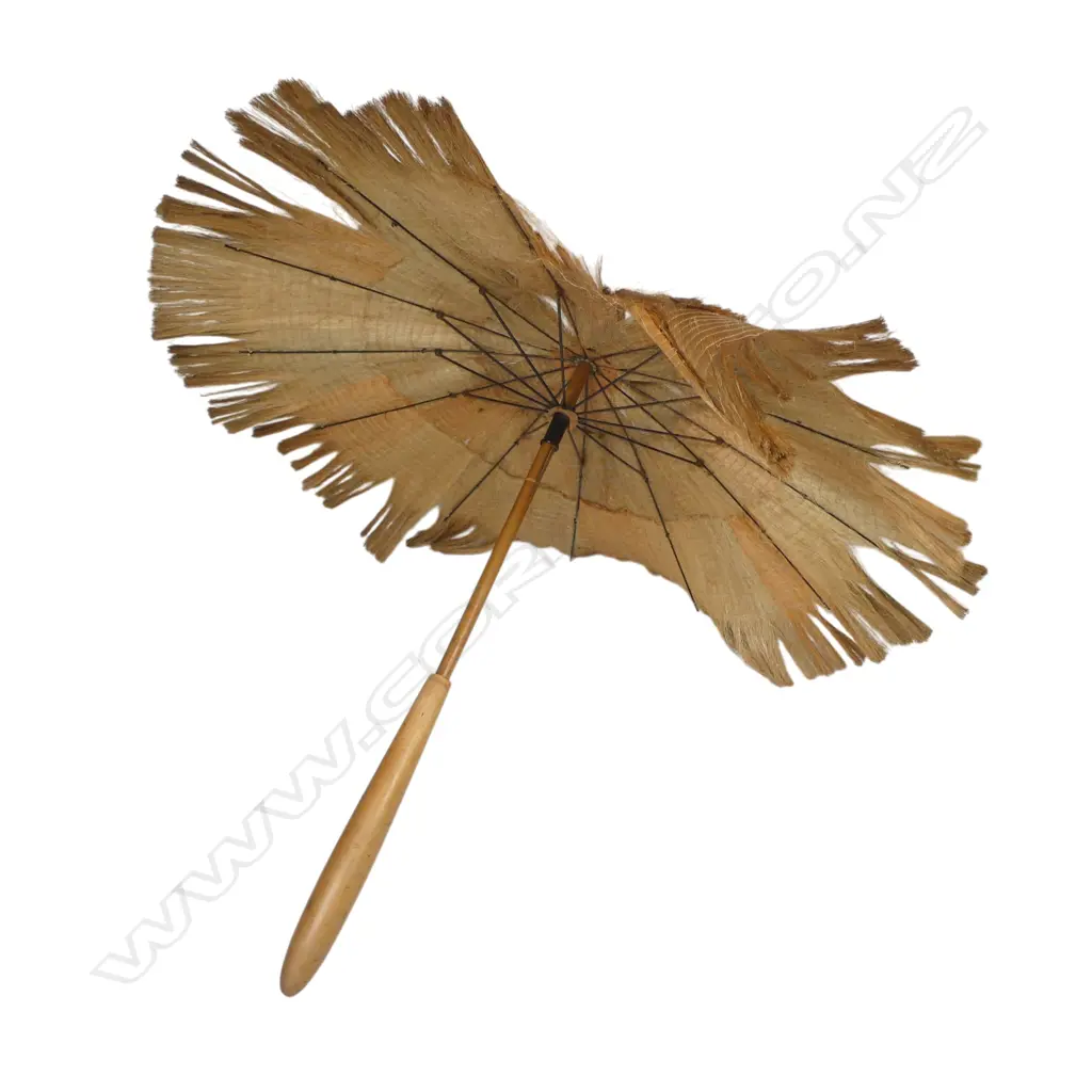C.1900 Māori woven muka parasol / umbrella, Image 1++