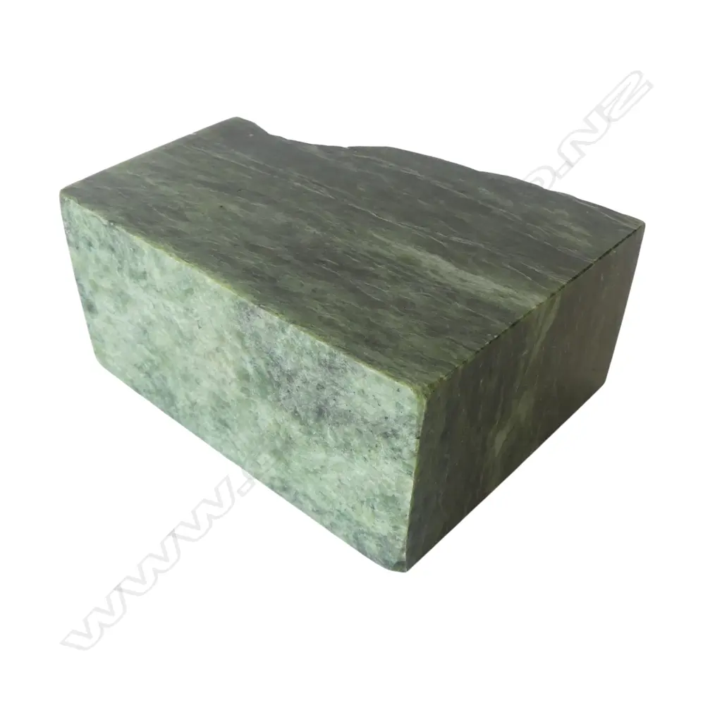 Cut block of New Zealand pounamu with one natural shaped surface, Image 1++