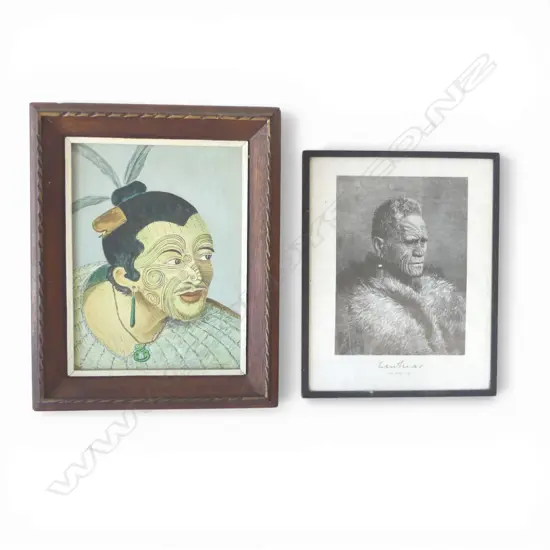 Two Māori portrait artworks, oil after Parkinson 290 x 215mm + vintage print of 'Tawhiao The Māori King'