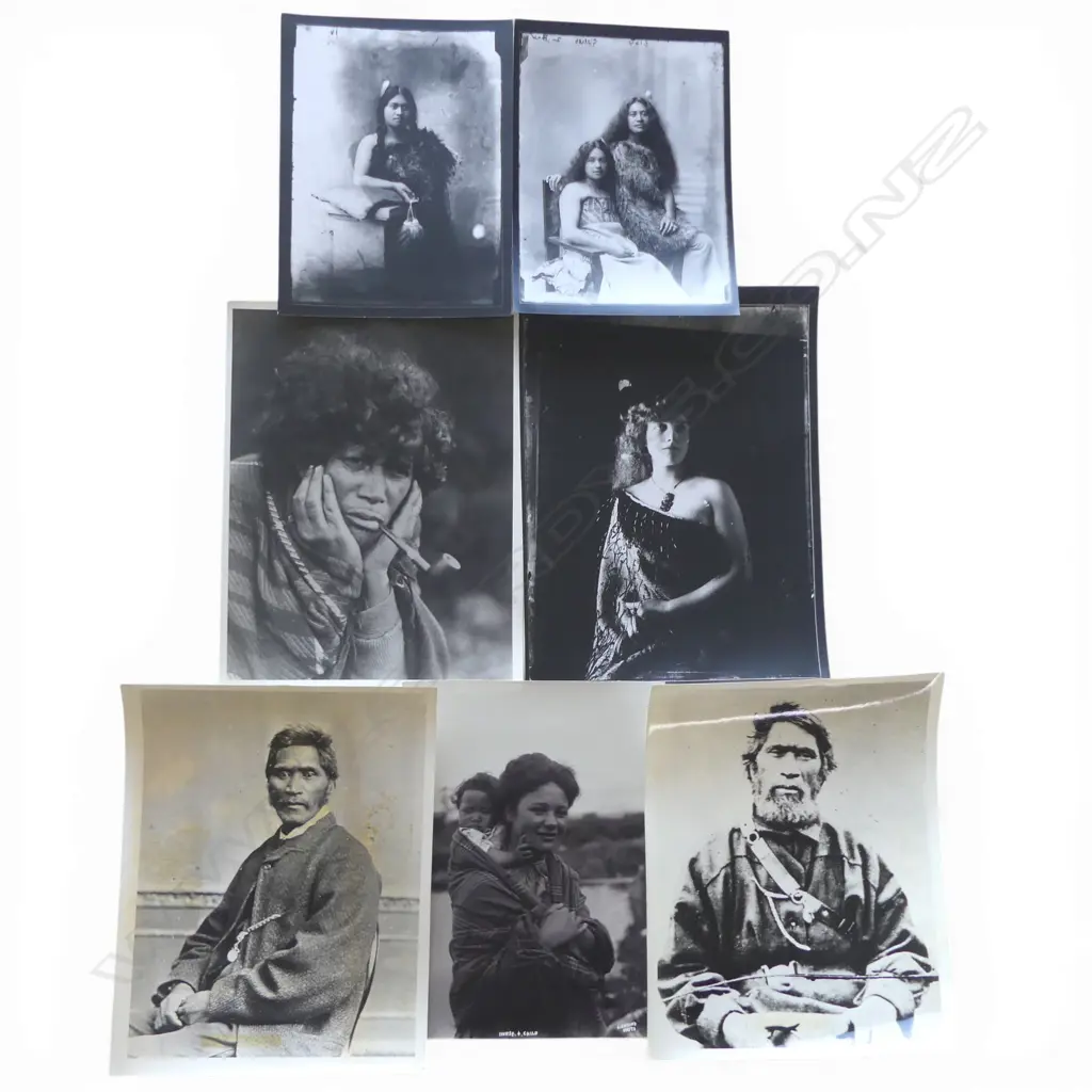 Nine 19thC Māori repint photographs of various people: Wharepuni at Parekino - Wanganui Wanganui river scene etc. Image 1++