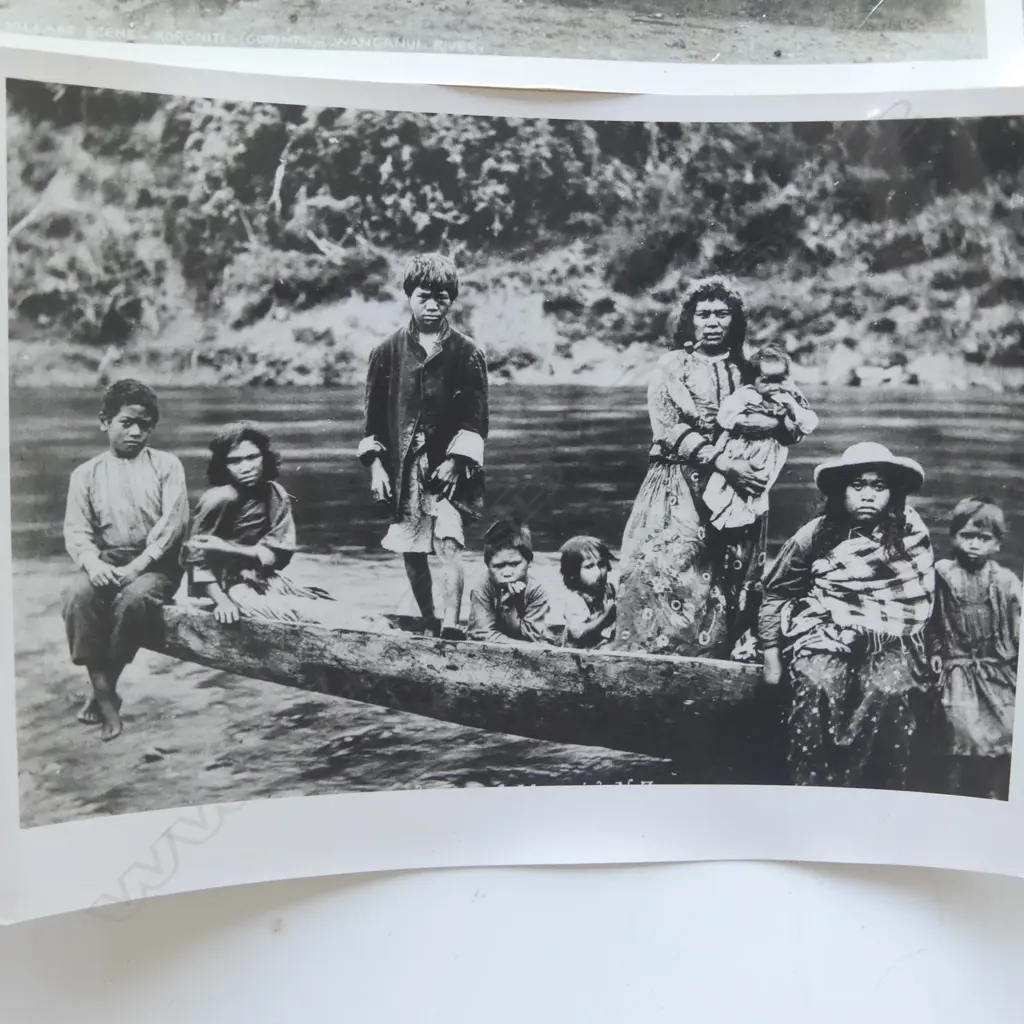 Nine 19thC Māori repint photographs of various people: Wharepuni at Parekino - Wanganui Wanganui river scene etc. Image 1++