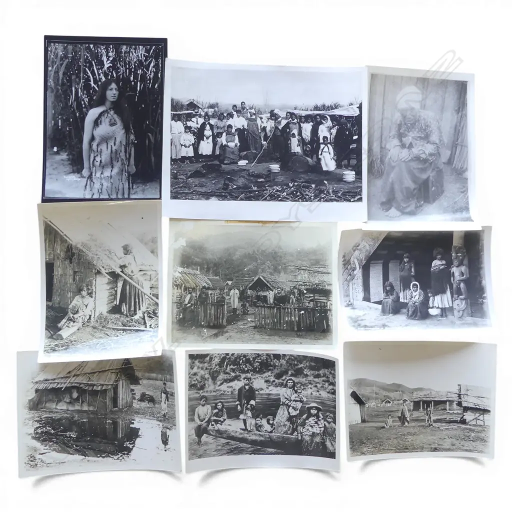 Nine 19thC Māori repint photographs of various people: Wharepuni at Parekino - Wanganui Wanganui river scene etc. Image 1++