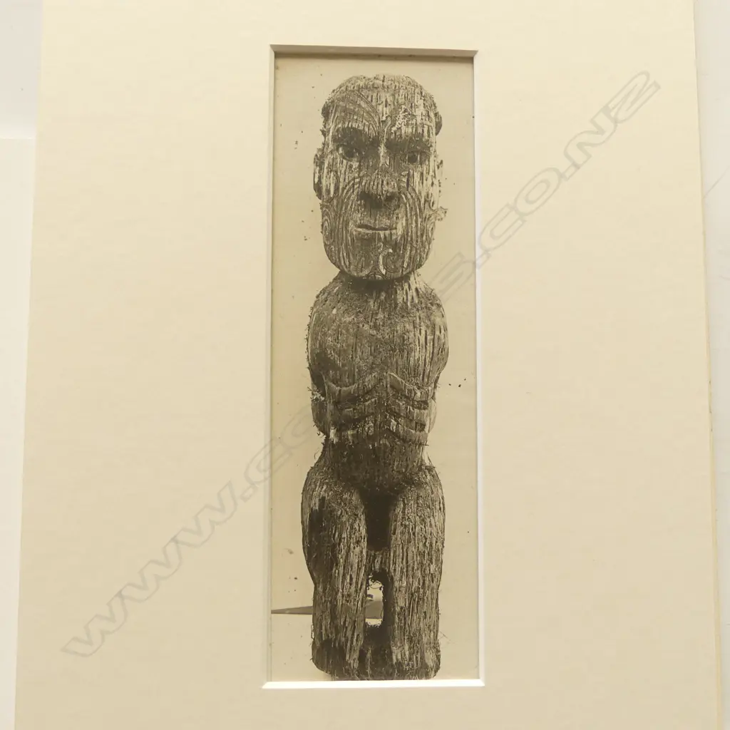 Burton Bros, Three vintage photographs, 'Taumaranui - King Country', 'Meeting of Great Chiefs at Whare-Komiti, King Country', Te Aroha .. (titled indistinctly), plus futher images of a Tekoteko by photographer unknown,  'Avonside, Christchurch' and a group of men. Image 1++