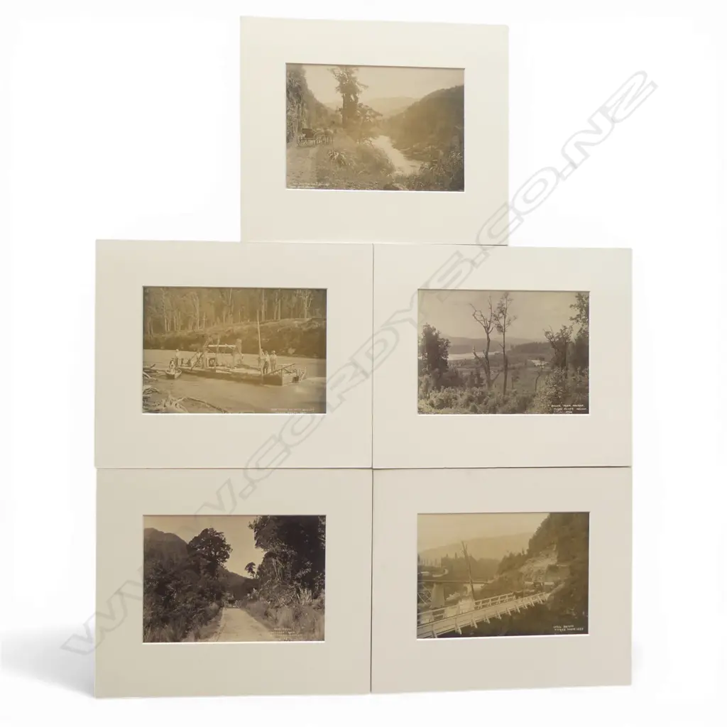 Five various 19thC Tyree of Nelson vintage photographs includes, 'Buller from Melrose', 'Near Hawkes Crag, Buller', 'Dredging on the Buller', 'Near Ferry, Westport Road', Lyell Bridge' Image 1++
