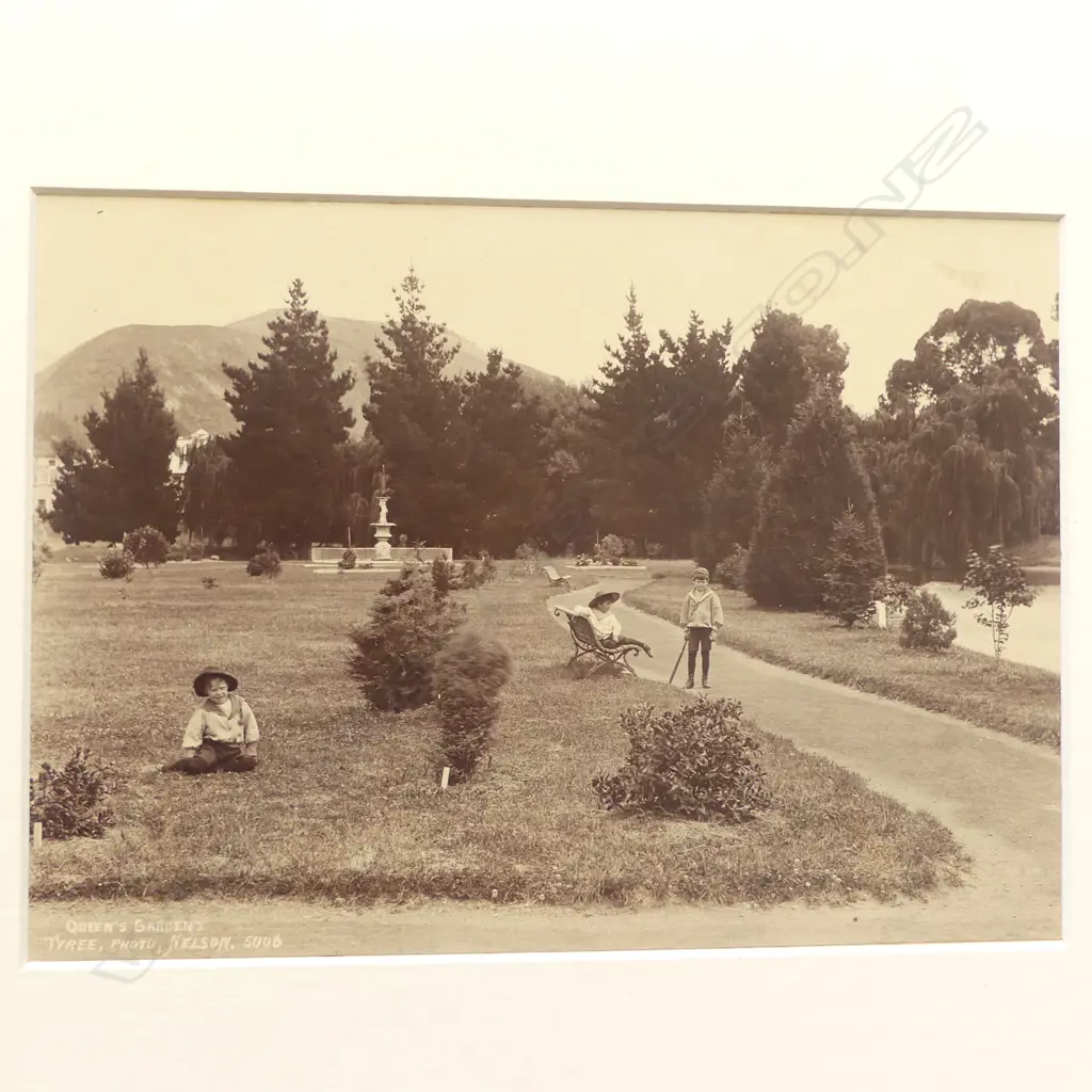 Five various 19thC Tyree of Nelson vintage photographs includes, 'Nelson' 'Lukins Wharf, Port Road Nelson', 'Queen's Gardens', 'Baton Road', 'Mangahua Punt', Image 1++