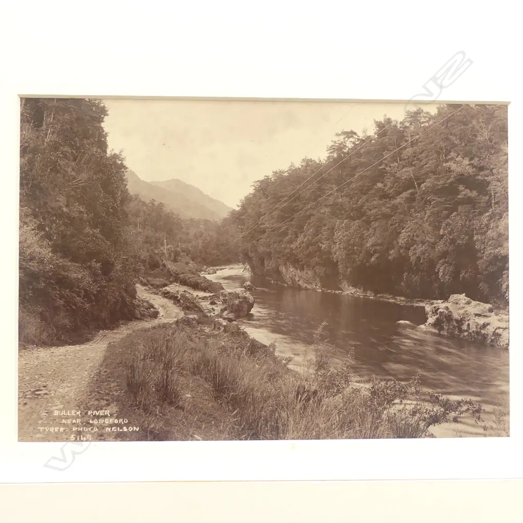 Four various 19thC Tyree of Nelson vintage photographs includes, 'Cutting Buller Road', 'Lyell Gorge, Buller River', 'Buller River, Near Longford', 'Wakamarina River, Canvastown' Image 1++