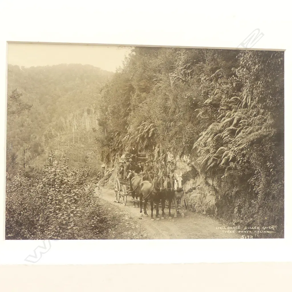 Four various 19thC Tyree of Nelson vintage photographs includes, 'Cutting Buller Road', 'Lyell Gorge, Buller River', 'Buller River, Near Longford', 'Wakamarina River, Canvastown' Image 1++