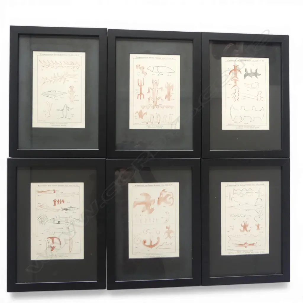 A set of six illustrated plates depiciting various rock pictographs in South Canterbury published in Transactions and Proceedings of the Royal Society of New Zealand Journal Image 1++