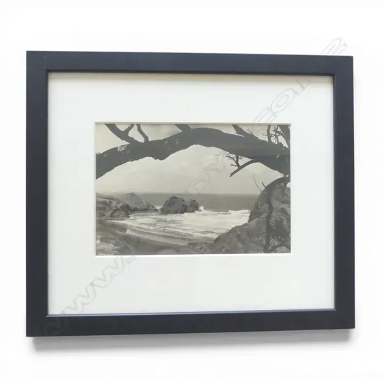 A vintage photograph of Piha Beach looking to Lion Rock,