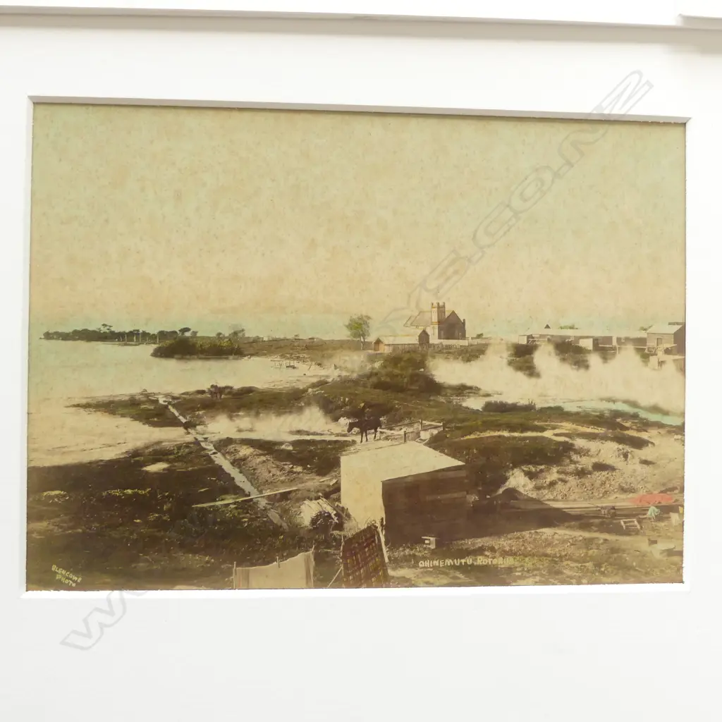 Nine vintage photos of Rotorua and surrounding areas incl. 'Whakarewarewa' by Iles Photo, 'Pink Terrace' by Burton Bros, 'Ohinemutu' by Blencowe Photo, 'White Terrace', and 'Wairoa after Eruption', plus one double sided card of 'Mt Tarawera' and 'Echo Lake' Image 1++