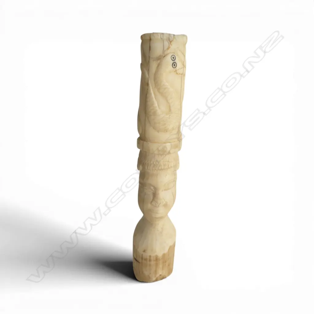 African marine solid ivory (hippopotamus tusk) carved totem, Image 1++