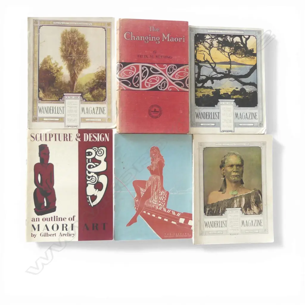 6 VINTAGE PUBLICATIONS: 3 X Wanderlust Magazines 1930 + 'Sculpture & Design ..Maori Art' + ... Image 1++