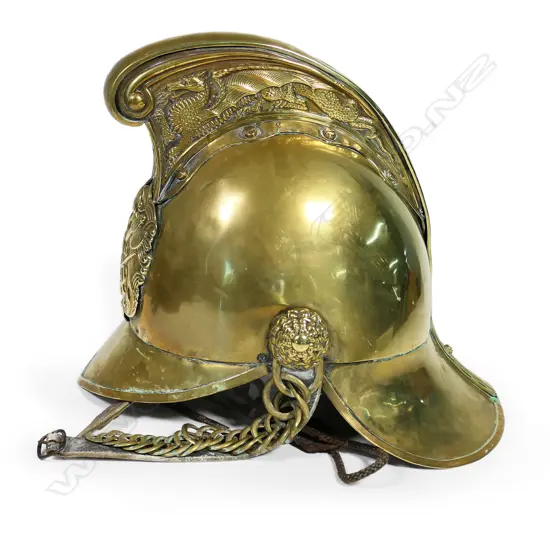 A Victorian brass fireman's helmet,