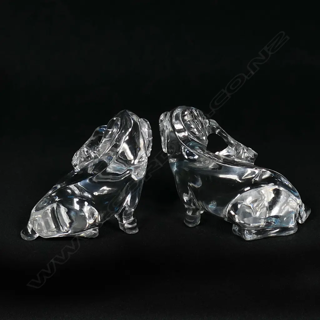 A pair of Chinese carved rock crystal goats on fitted stands, Image 1++