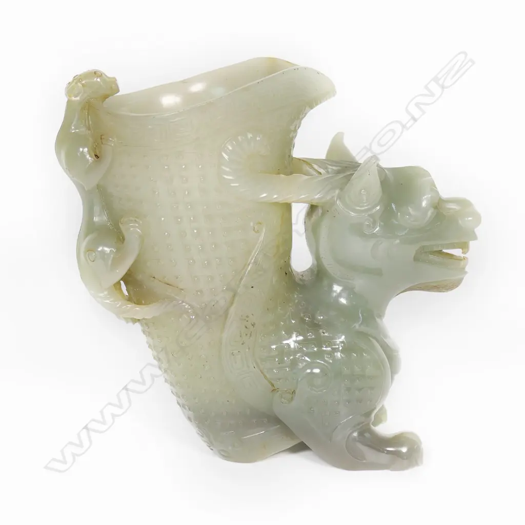 A finely carved jade figured libation cup, Image 1++