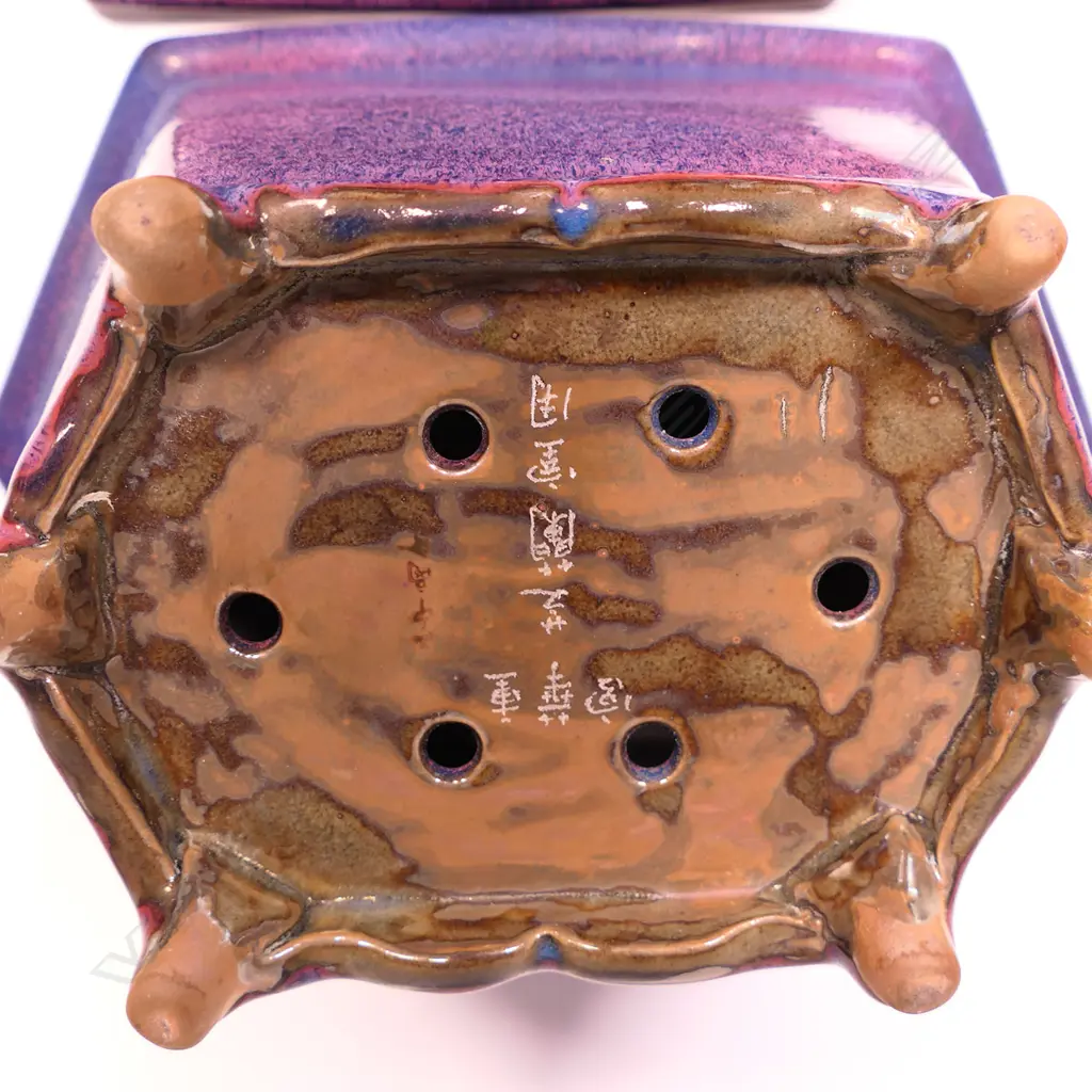 A quality Chinese hexagonal lavender glaze bonsai planter and base, Image 1++