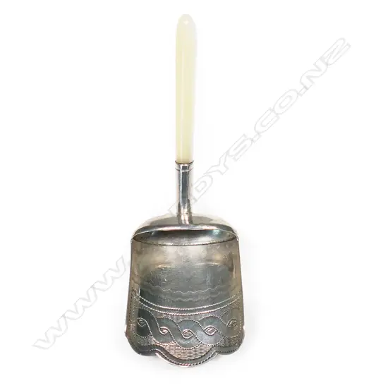 A George III silver and mother of pearl handled caddy spoon,