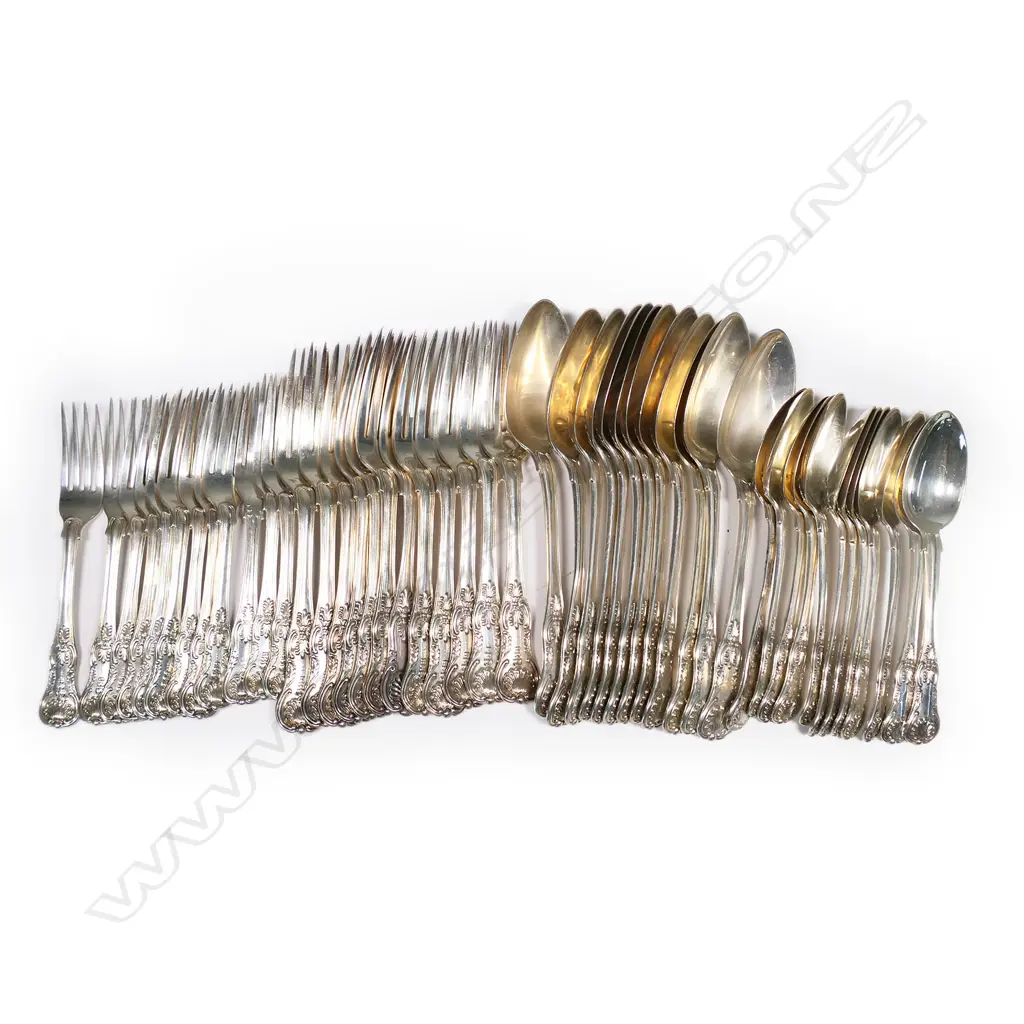 A twelve-place setting of William IV double struck King's pattern silver table cutlery, Image 1++