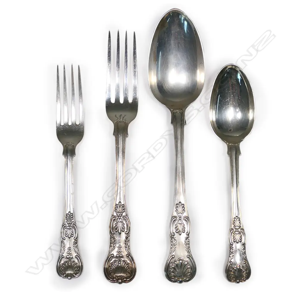 A twelve-place setting of William IV double struck King's pattern silver table cutlery, Image 1++