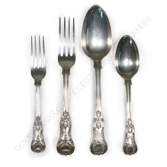 A twelve-place setting of William IV double struck King's pattern silver table cutlery,