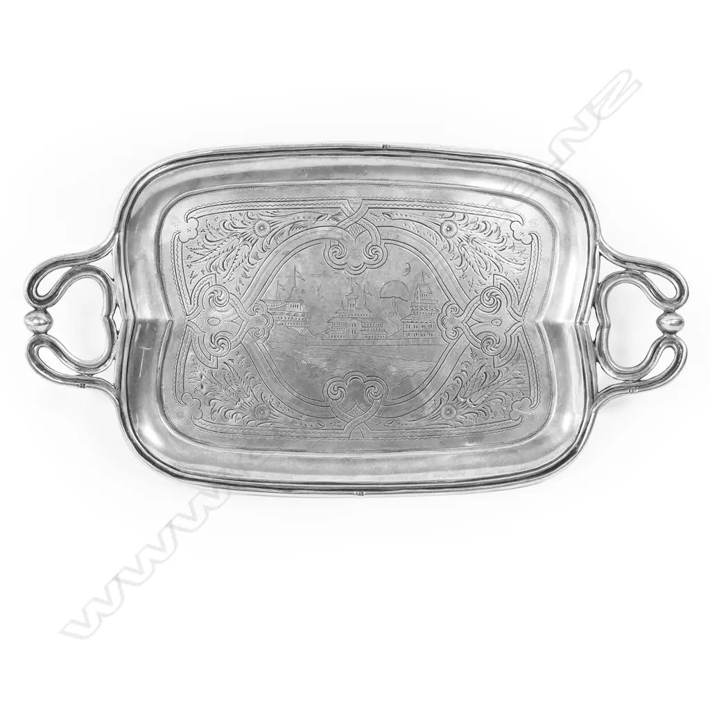 A 19thc Russian engraved silver card tray, Image 1++