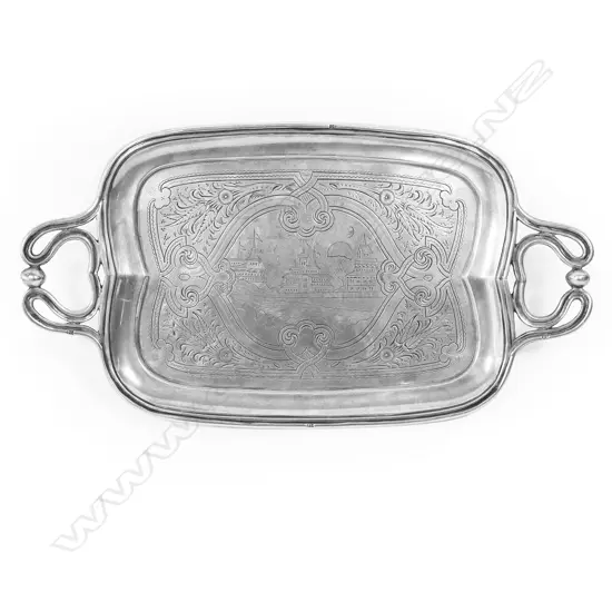 A 19thc Russian engraved silver card tray,