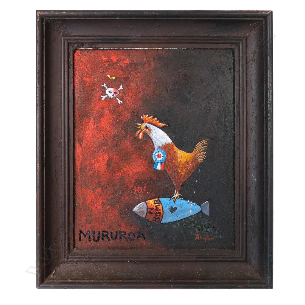 Alan Taylor (NZ 1933-2016) 'Mururoa' (French Cockerel on Nuclear Bomb), Image 1++