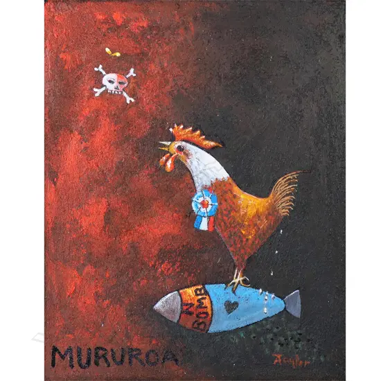 Alan Taylor (NZ 1933-2016) 'Mururoa' (French Cockerel on Nuclear Bomb),