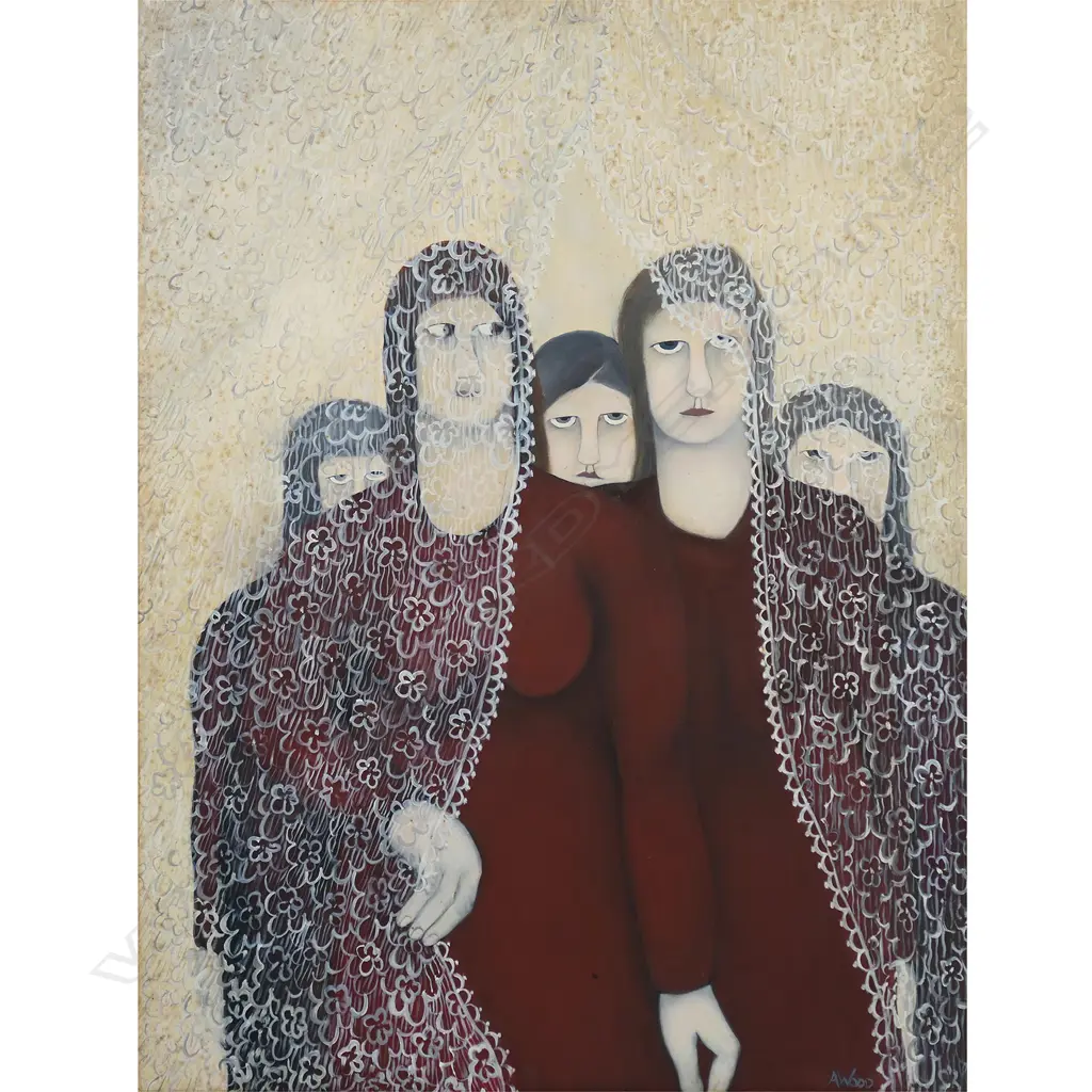 Agnes Wood (NZ 1921-2013) 'Women and Curtains', Image 1++