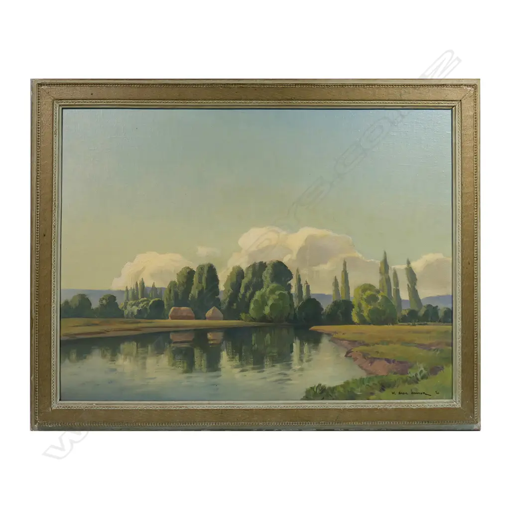 W. Basil Honour (NZ 1897-1988) 'River with Haystacks', Image 1++