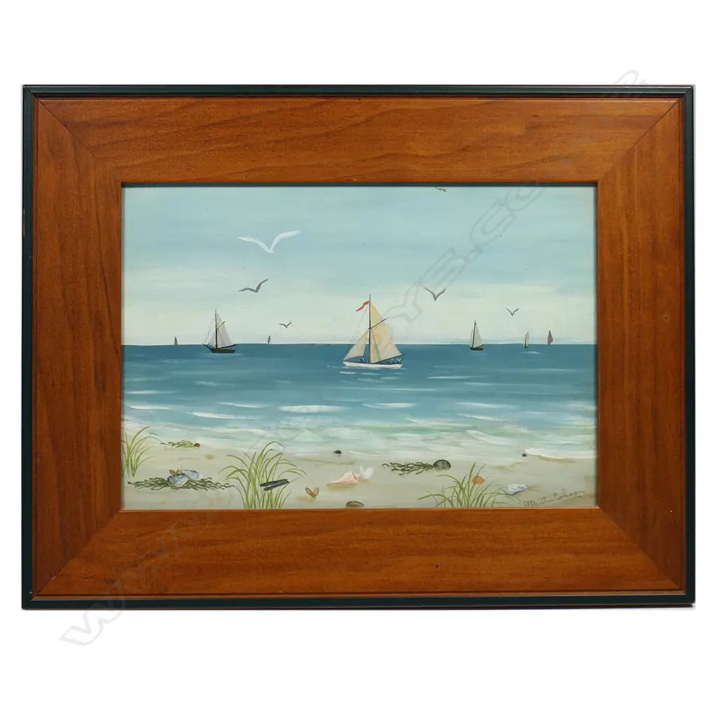 Martha Cahoon (US 1905-1999) Coastal Scene with boats and seashells, Image 1++