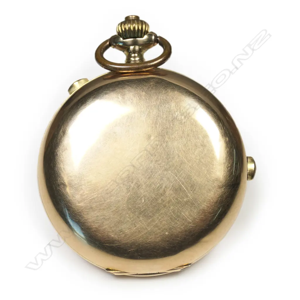 An early 20thc 14ct yellow gold split second chronograph hunter pocket watch, Image 1++