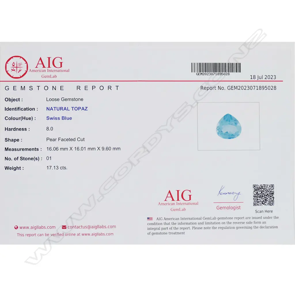 A 17ct blue topaz gemstone, Image 1++