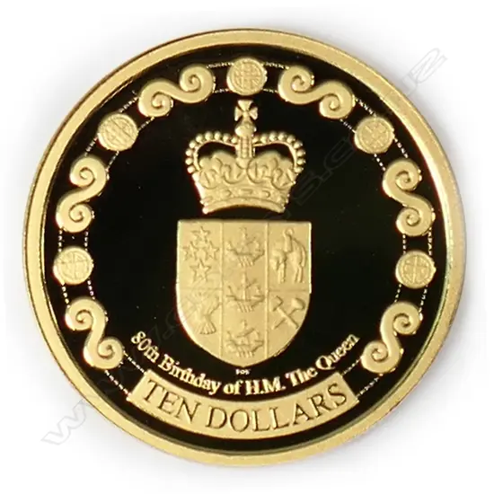 A 2006 N.Z. 'Her Majesty Queen Elizabeth II 80th birthday' $10 gold coin.