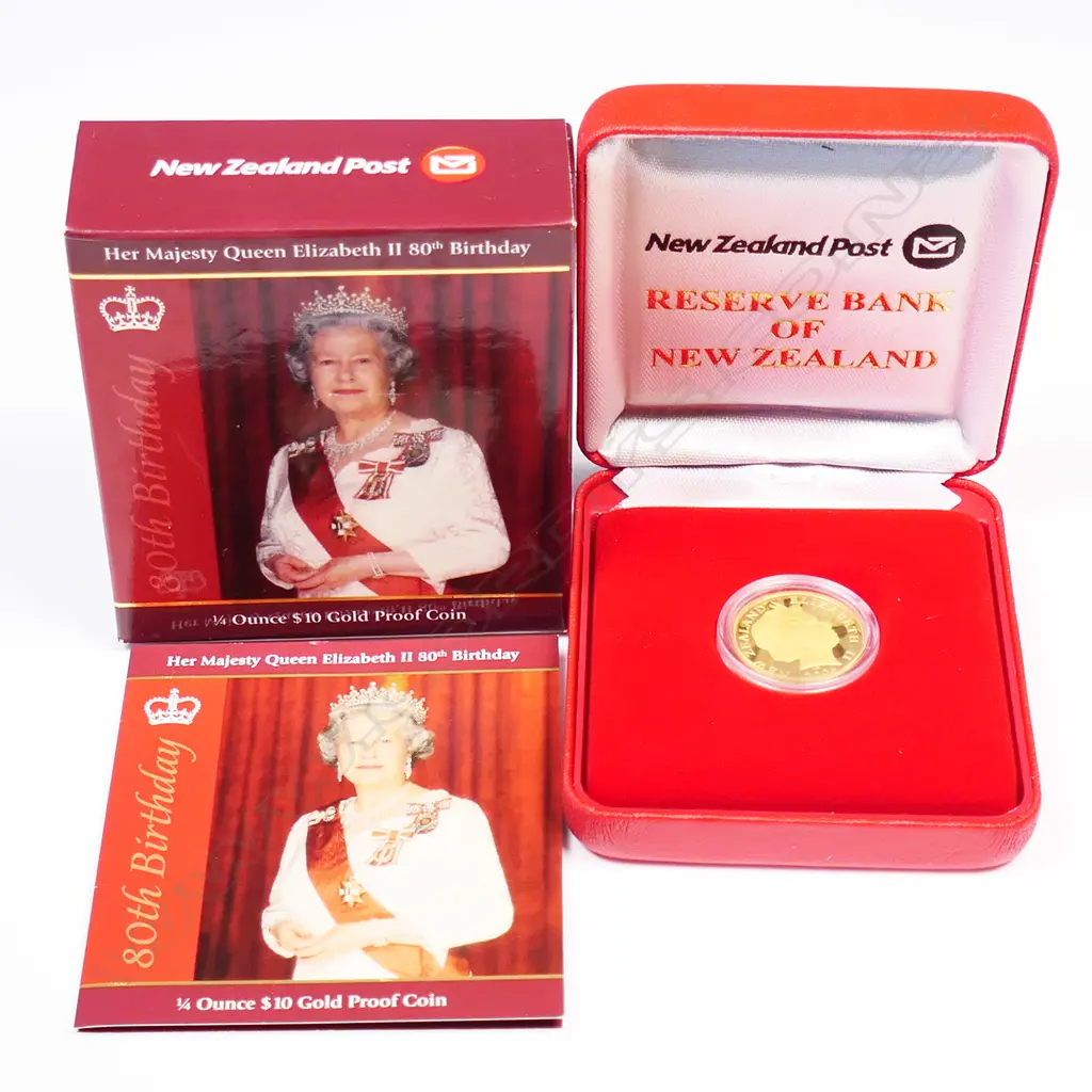 A 2006 N.Z. 'Her Majesty Queen Elizabeth II 80th birthday' $10 gold coin. Image 1++