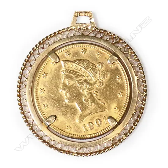 A 1901 USA $10 gold Liberty Coronet Head Eagle coin,