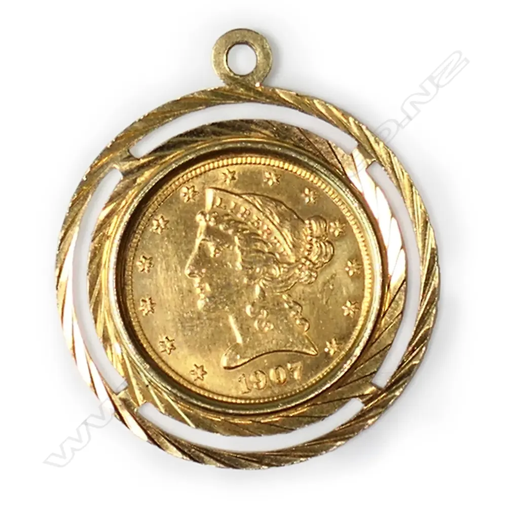 A 1907 USA $5 gold Liberty Coronet Head half Eagle coin, Image 1++