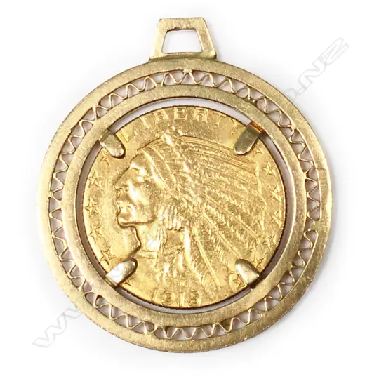 A 1915 USA $5 gold Indian Head half Eagle coin,