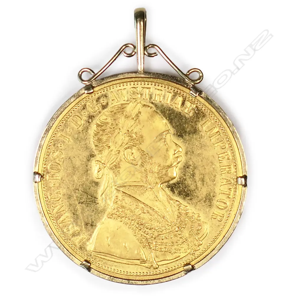 1915 Austrian 4 Ducat re-strike gold coin, Image 1++