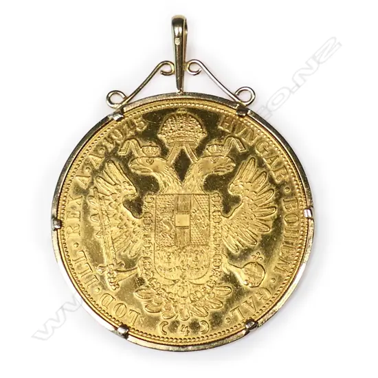 1915 Austrian 4 Ducat re-strike gold coin,
