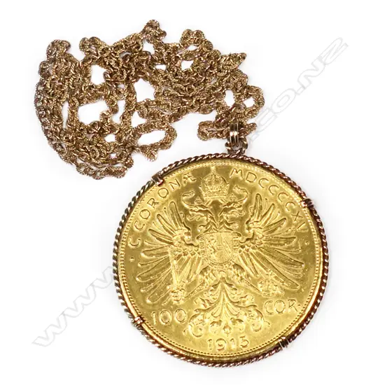 Austrian 1915 restrike 100 Corona - Franz Joseph I gold coin,