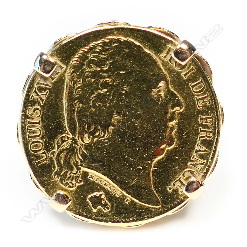 A 21ct gold 1819 French 20 Franc coin, Image 1++