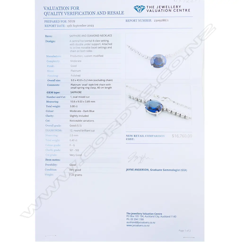 A platinum sapphire and diamond necklace, Image 1++