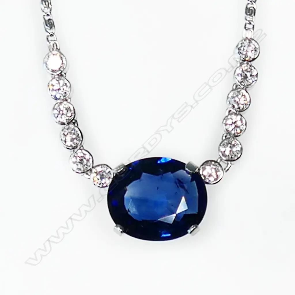 A platinum sapphire and diamond necklace, Image 1++