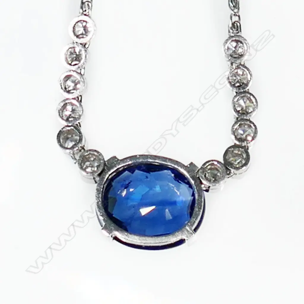 A platinum sapphire and diamond necklace, Image 1++