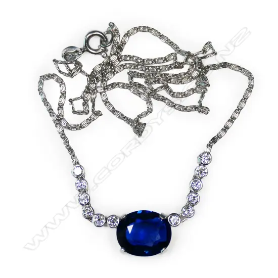 A platinum sapphire and diamond necklace,