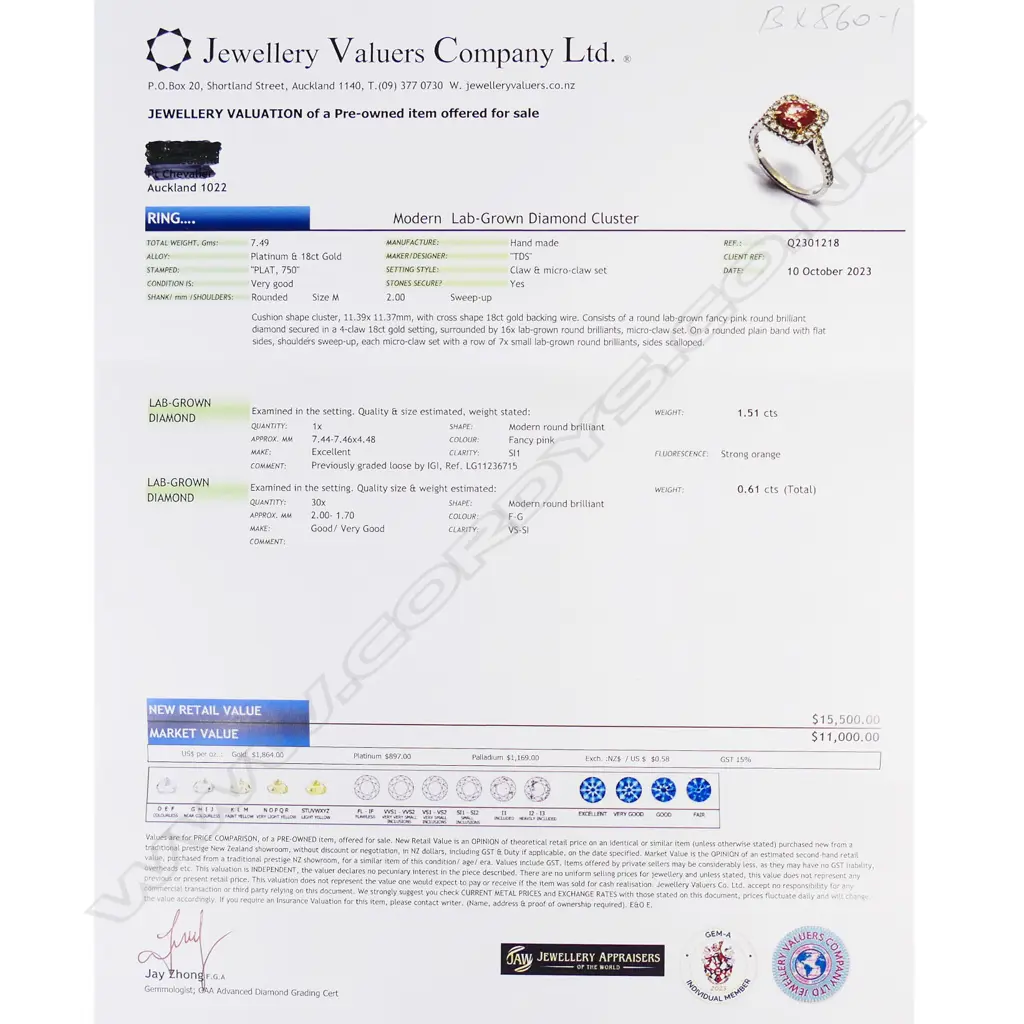 A platinum and 18ct white gold made lab-grown diamond cluster ring, Image 1++